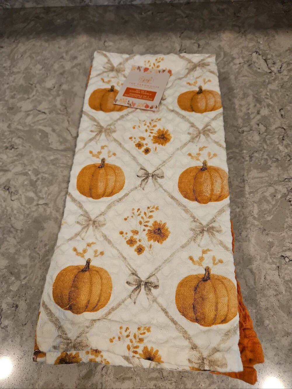 Rachel Ashwell The Farmhouse Kitchen dish towels(3) Pumpkin cream orange Shabby